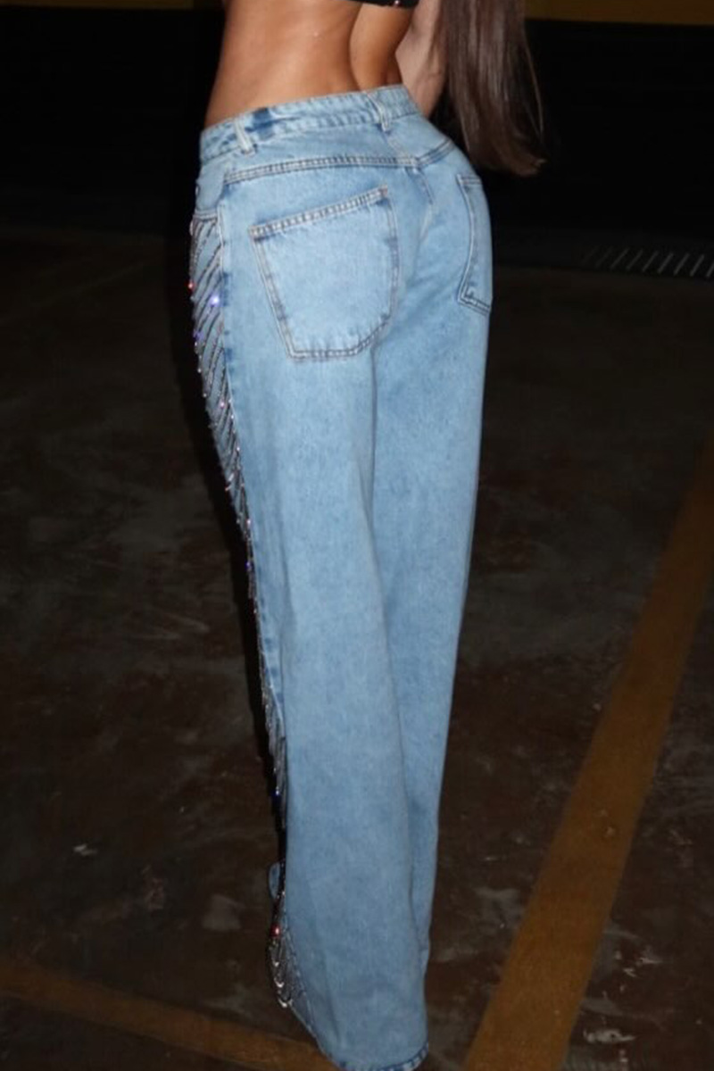 Women's Rhinestone Chain Denim Jeans