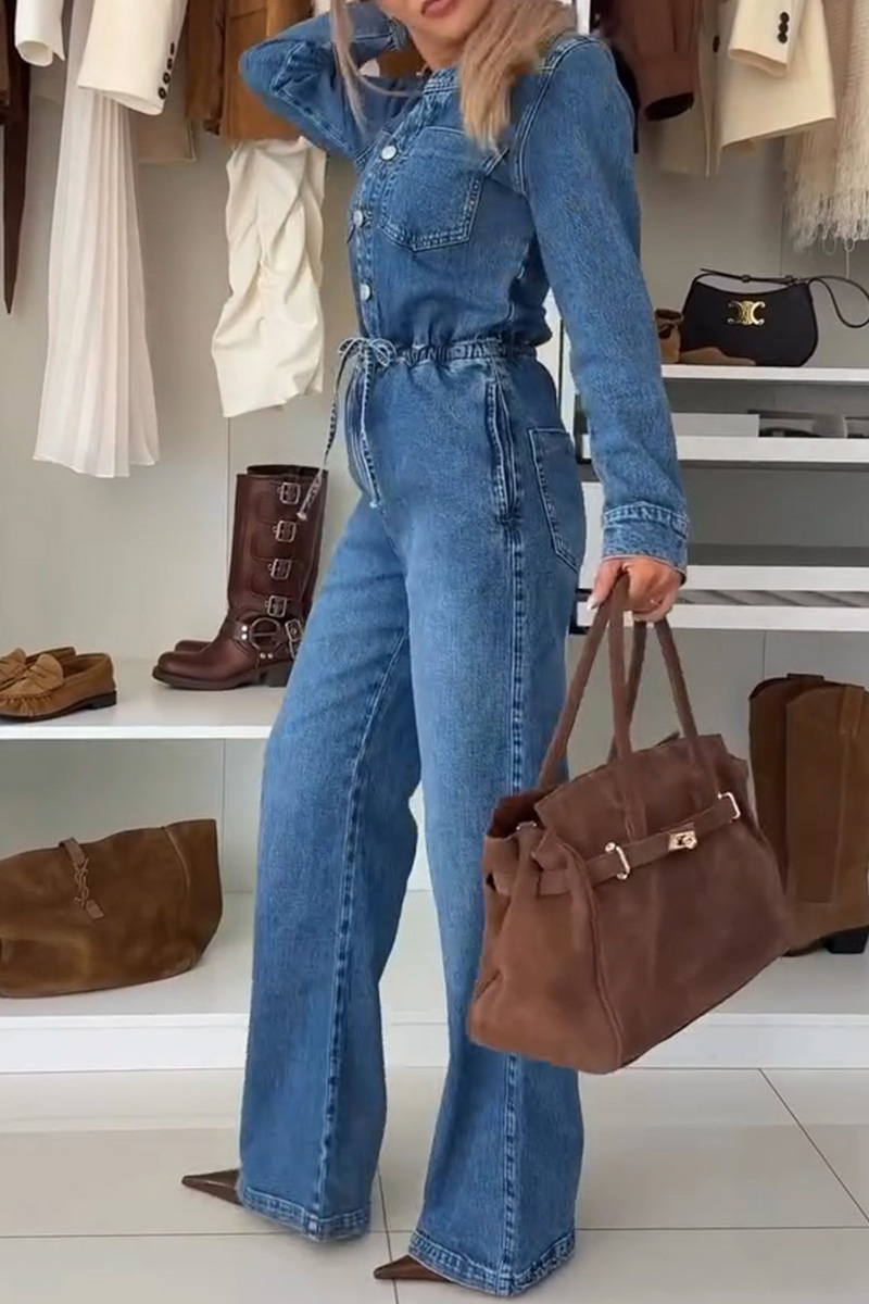 Women's drawstring waist denim jumpsuit