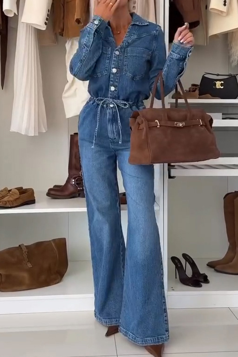 Women's drawstring waist denim jumpsuit