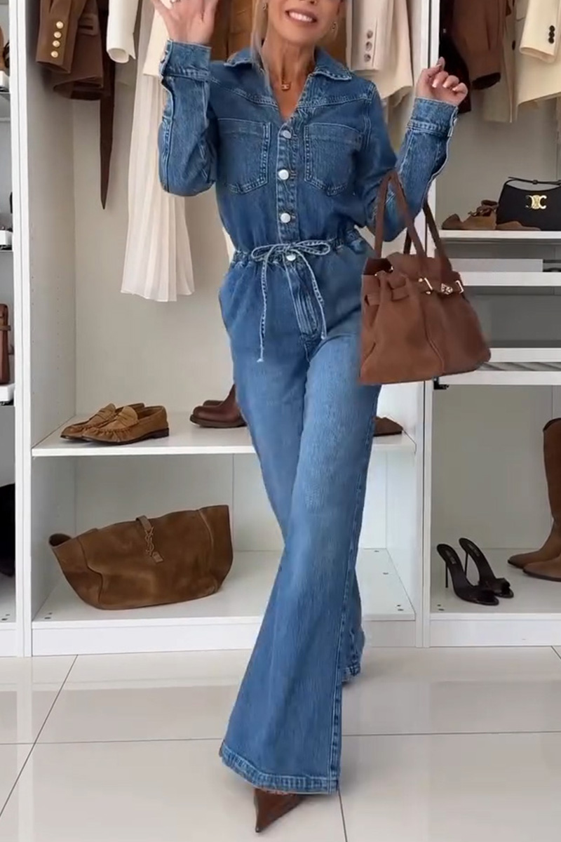 Women's drawstring waist denim jumpsuit