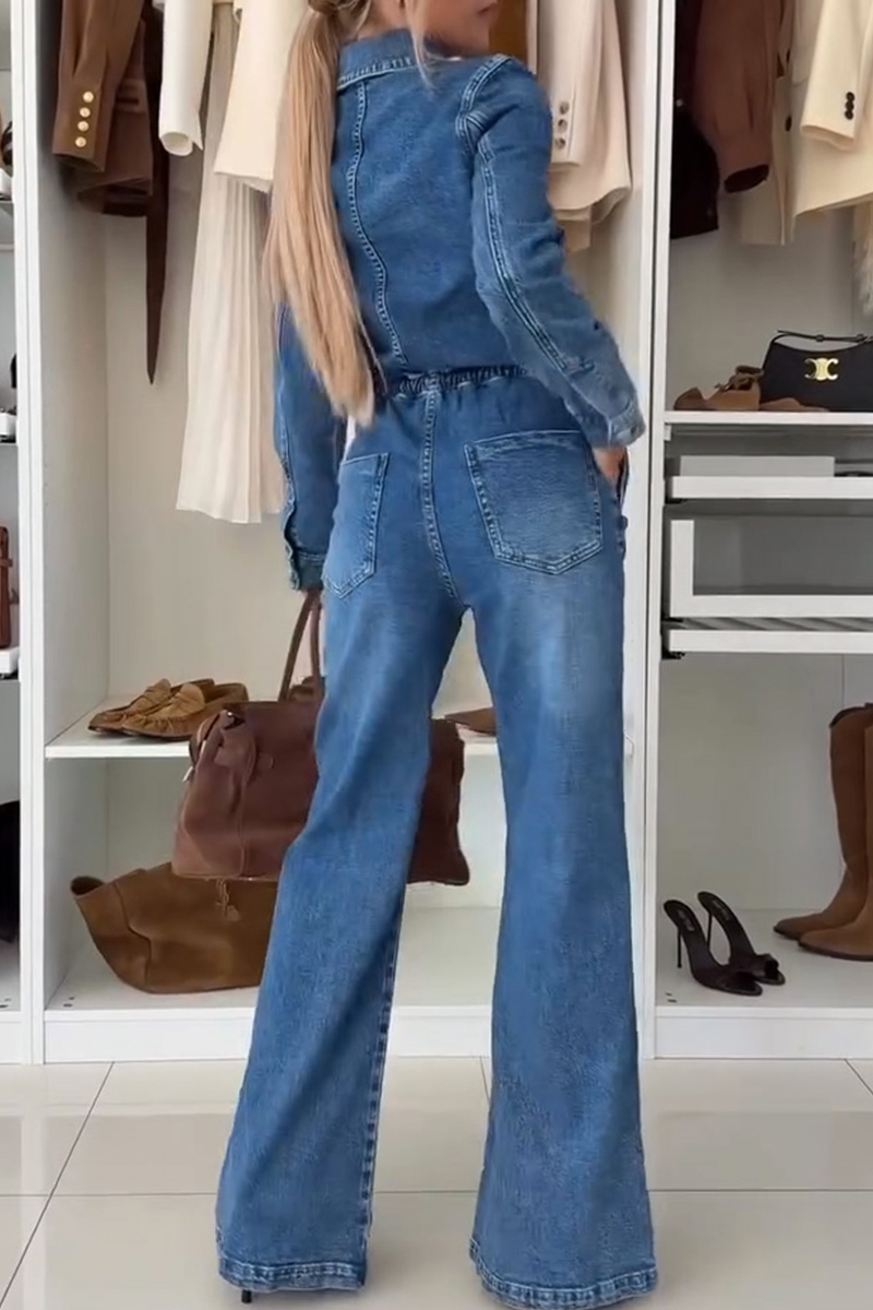 Women's drawstring waist denim jumpsuit