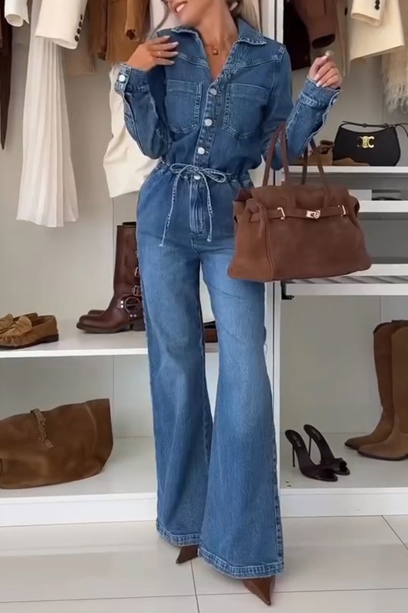 Women's drawstring waist denim jumpsuit