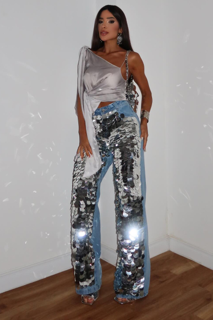 Women's Fashion Shiny Sequins Jeans