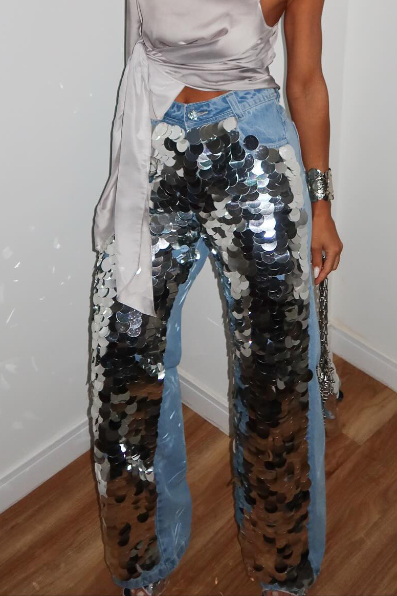 Women's Fashion Shiny Sequins Jeans