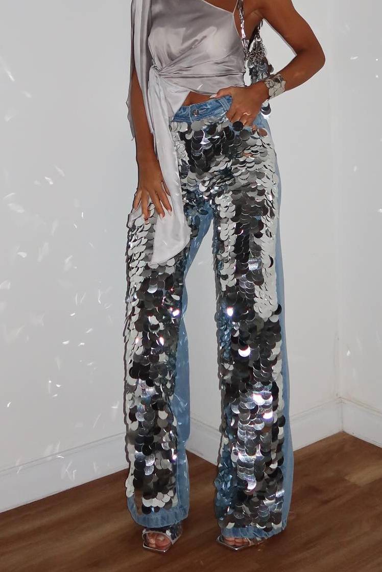 Women's Fashion Shiny Sequins Jeans