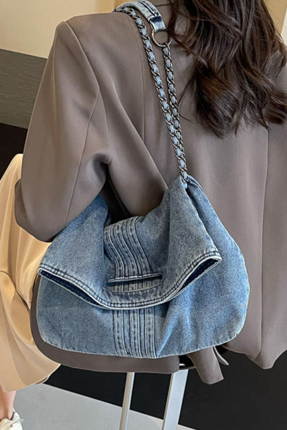 Women's Commuter Chain-Strap Denim Shoulder Bag