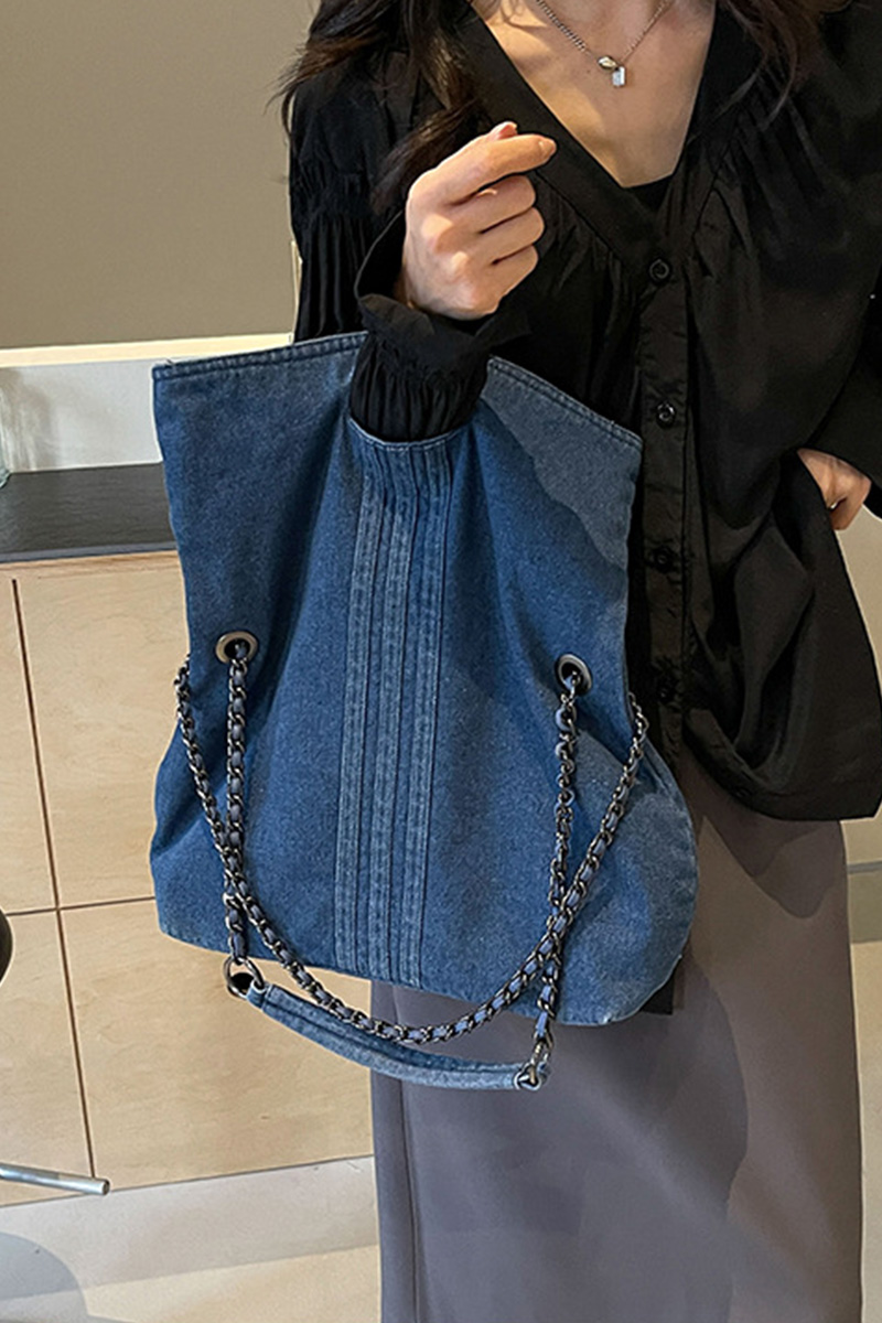 Women's Commuter Chain-Strap Denim Shoulder Bag