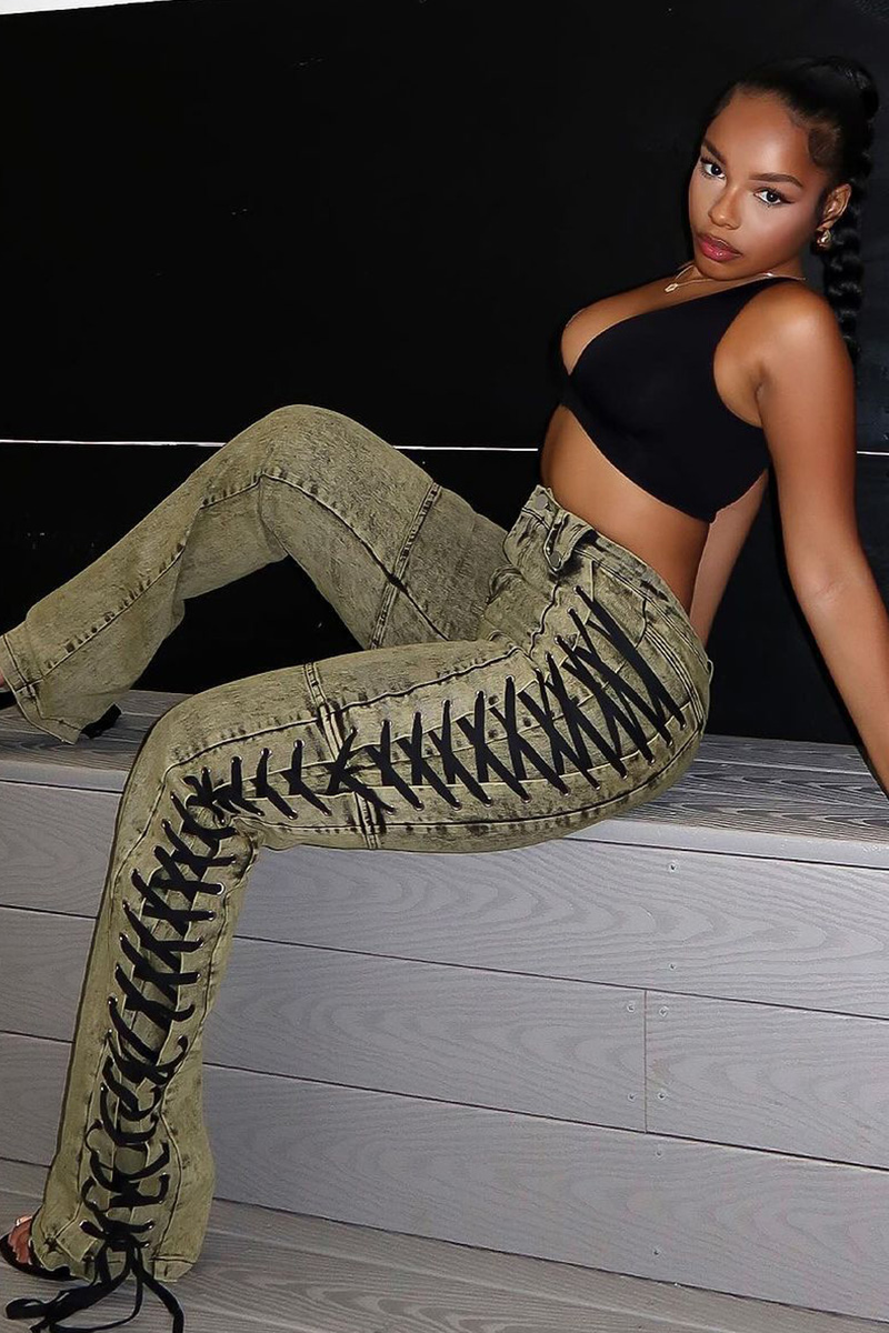 Women's Fashion Tie-Side Drawstring Denim Jeans