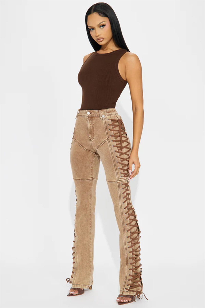 Women's Fashion Tie-Side Drawstring Denim Jeans