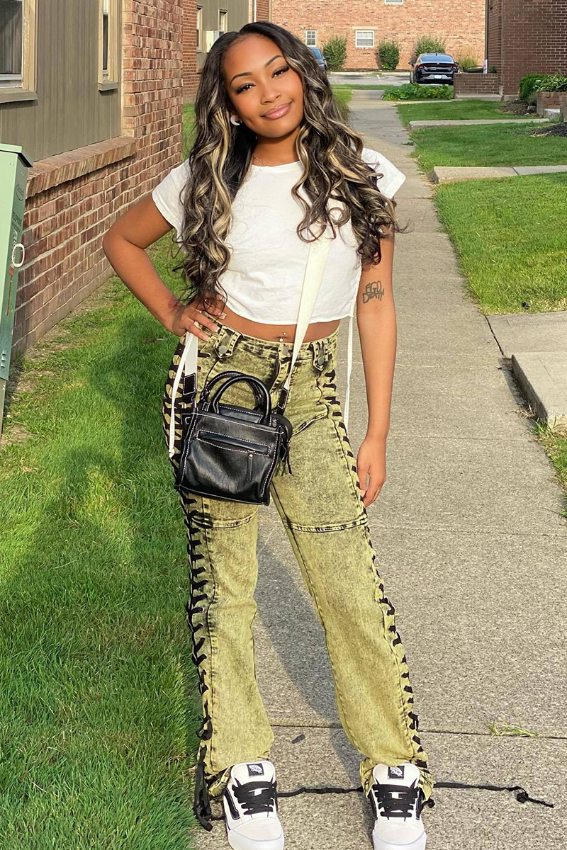 Women's Fashion Tie-Side Drawstring Denim Jeans