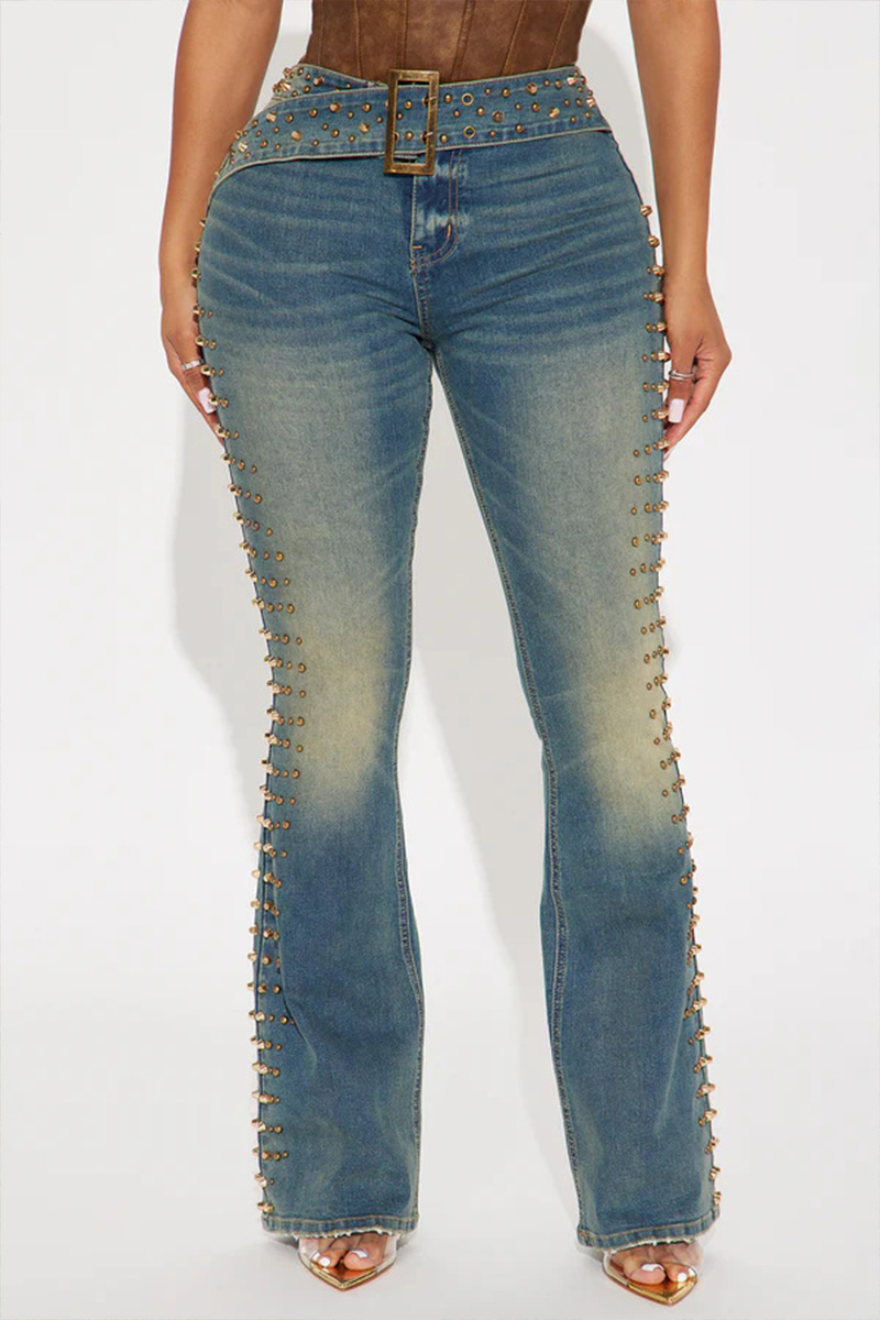 Women's vintage side crystal embellished  jeans