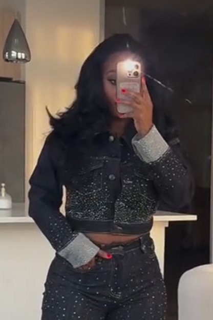 Women's Crystal Studded Cropped Jacket + Fully Bedazzled Jeans
