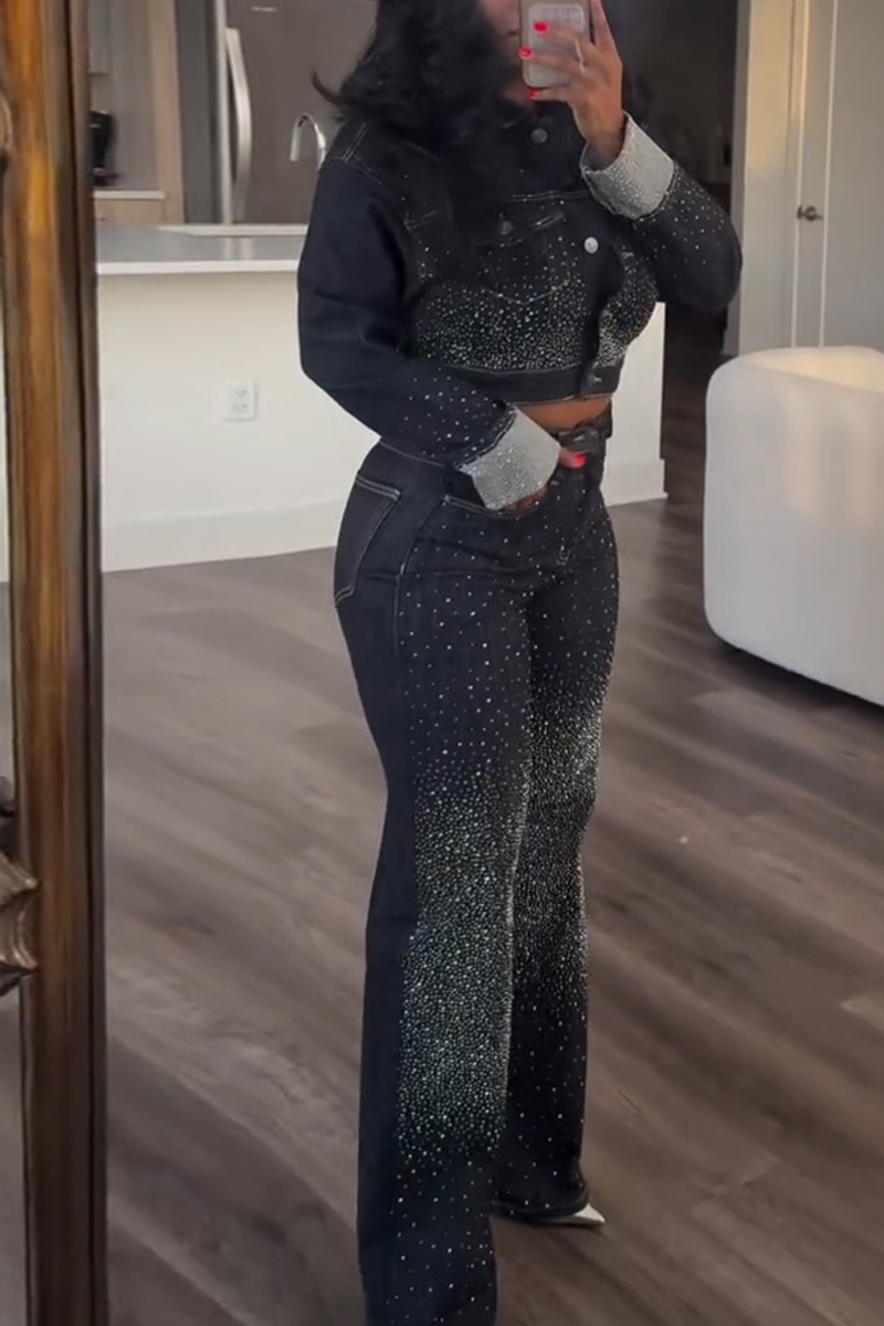 Women's Crystal Studded Cropped Jacket + Fully Bedazzled Jeans