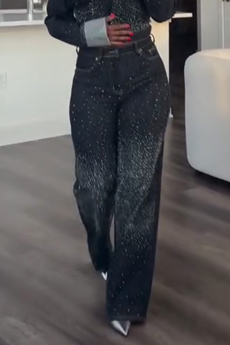 Women's Crystal Studded Cropped Jacket + Fully Bedazzled Jeans