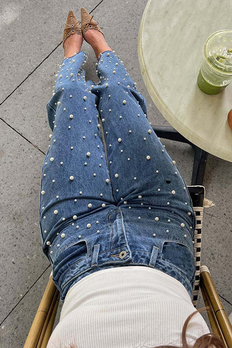 Women's Baggy Cross Beaded Embroidered  Jeans