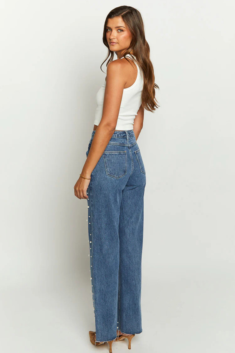 Women's Baggy Cross Beaded Embroidered  Jeans