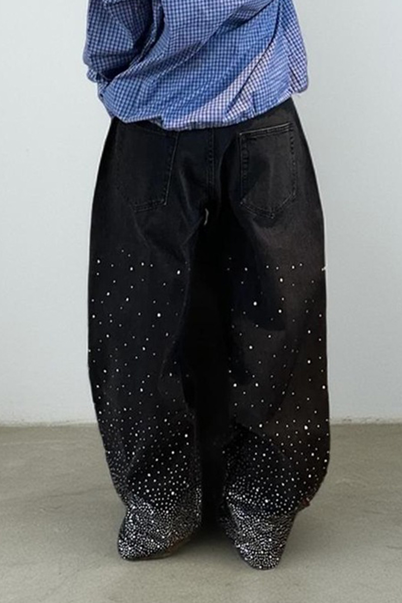 Women's Vintage Rhinestone Wide-Leg Jeans