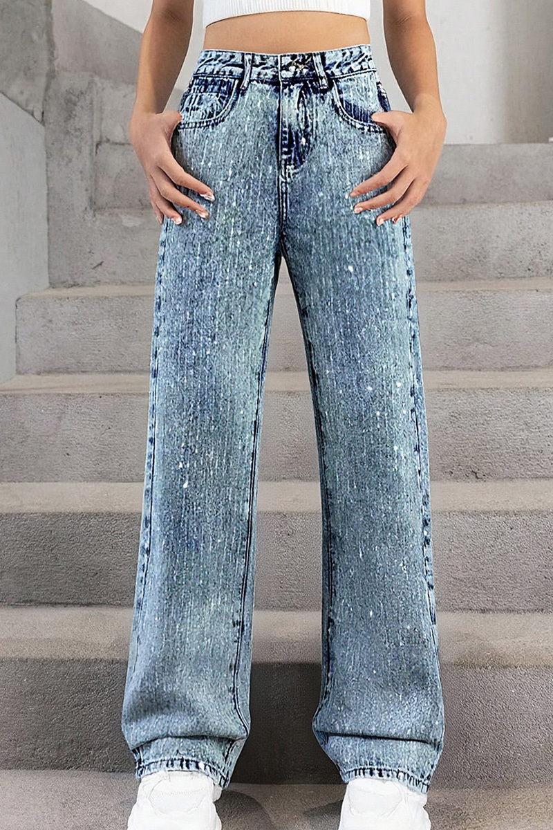 Women's Rhinestone High-Waisted Relaxed Jeans