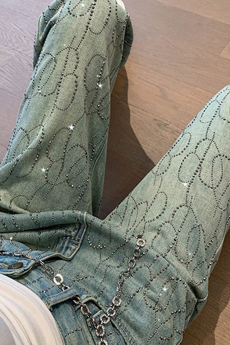 Women's Fully Embellished Chain Straight-Leg Jeans