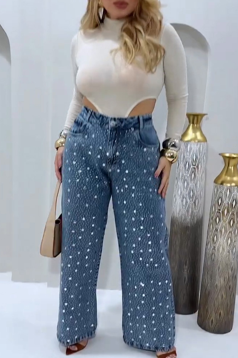 Ladies' Glitter Crystal Adorned Stretch Jeans