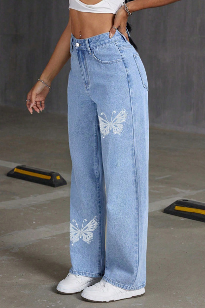 Women's  Rhinestone Butterfly Design Jeans