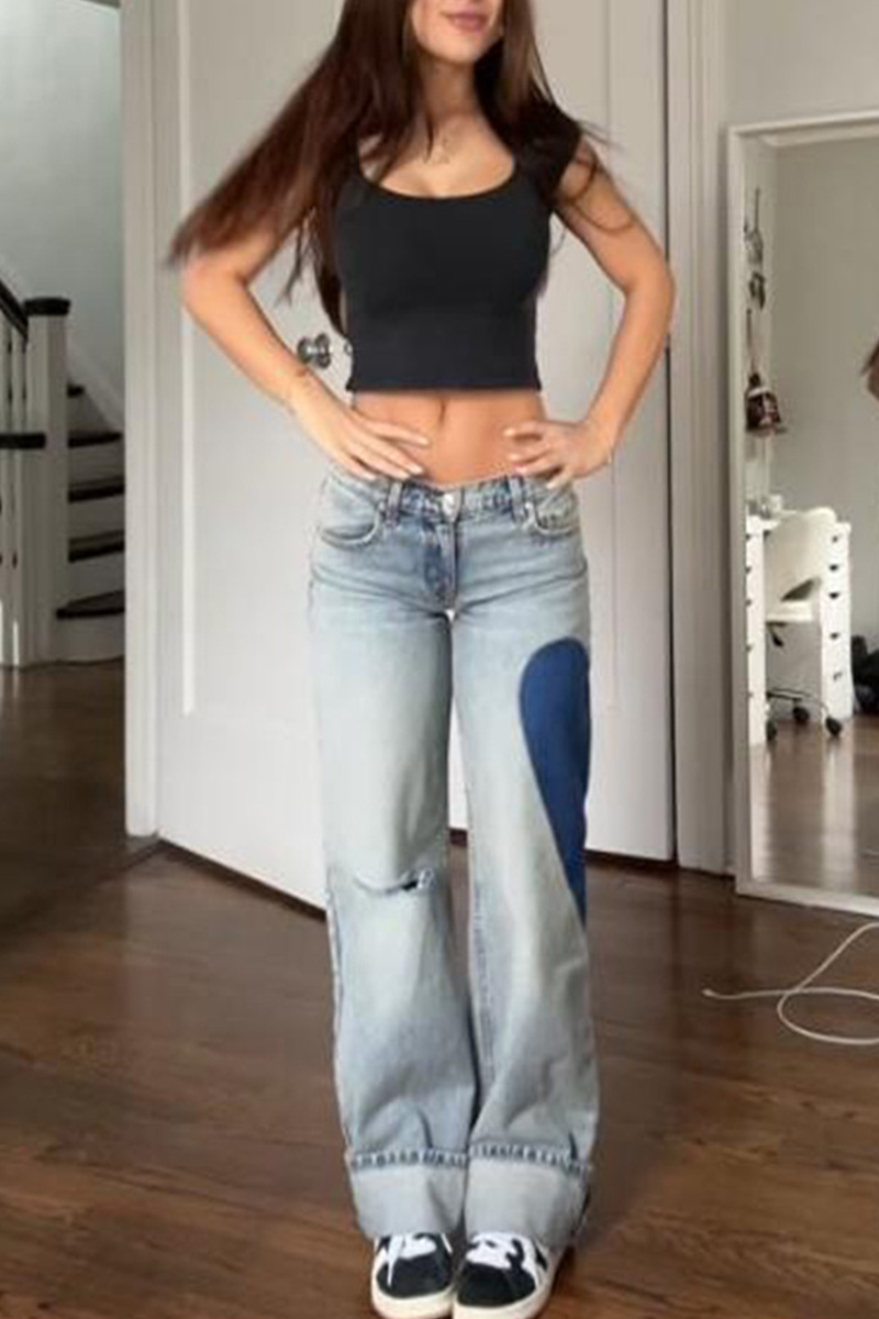 Women's Low-Rise Heart Embroidered Jeans