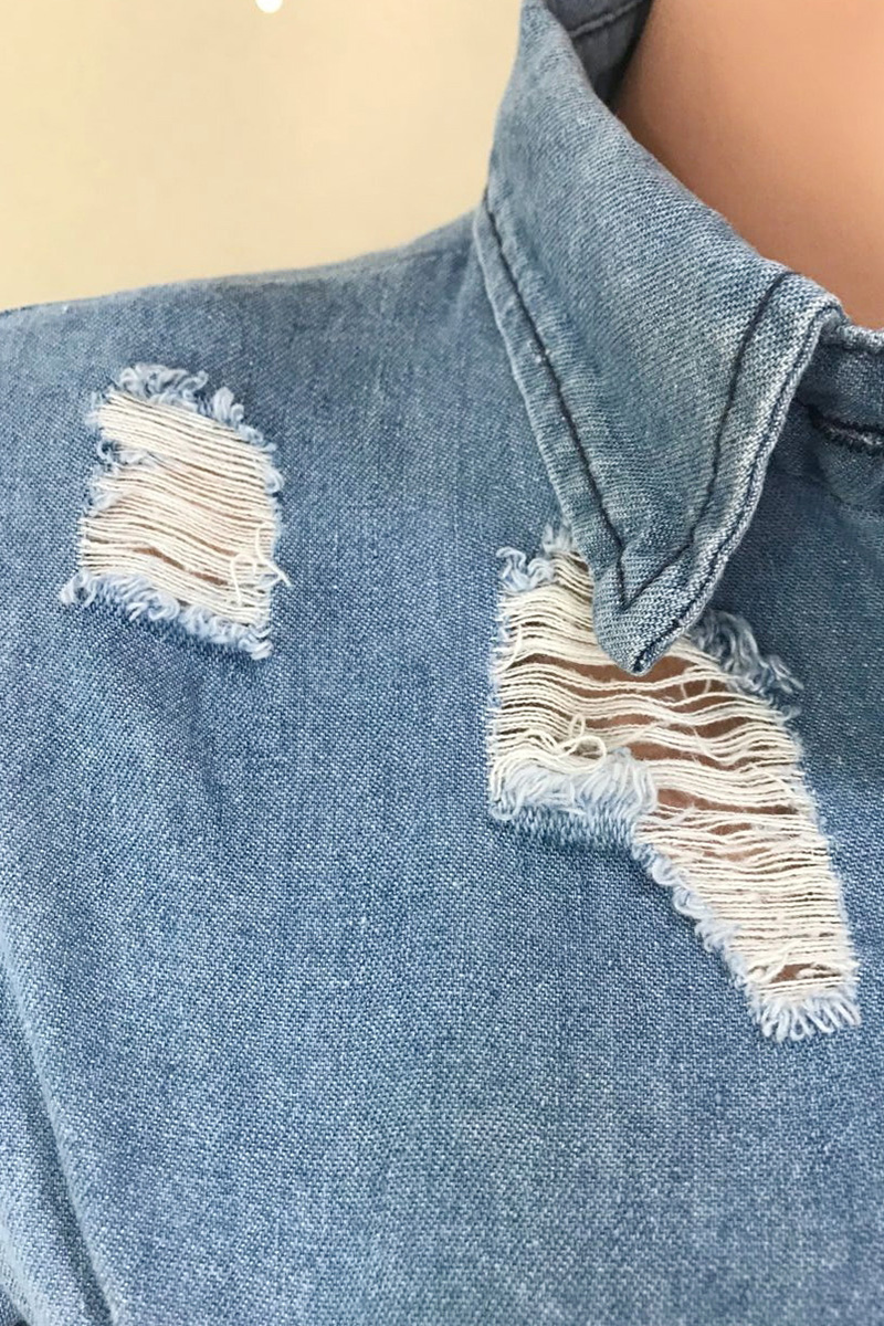 Ladies' Raw Hem Asymmetrical Denim Bodysuit