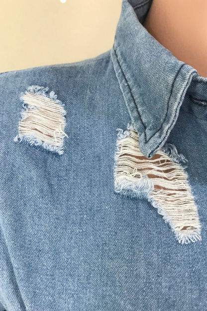 Ladies' Raw Hem Asymmetrical Denim Bodysuit