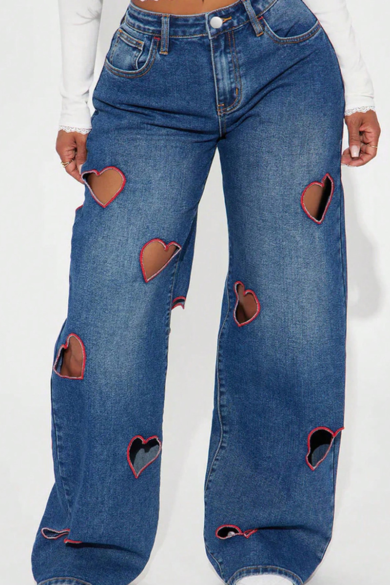 Women's Hollow-Out Heart Embroidery Jeans