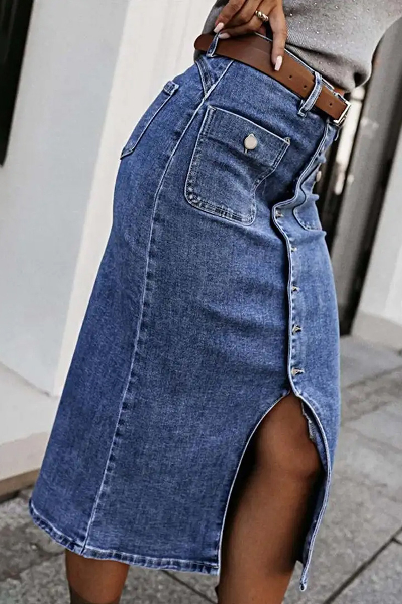 Ladies Button-Down Midi Denim Skirt