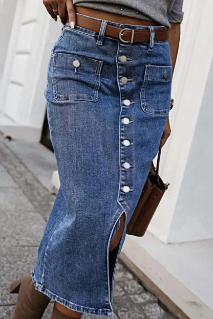 Ladies Button-Down Midi Denim Skirt