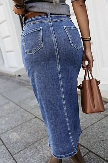 Ladies Button-Down Midi Denim Skirt