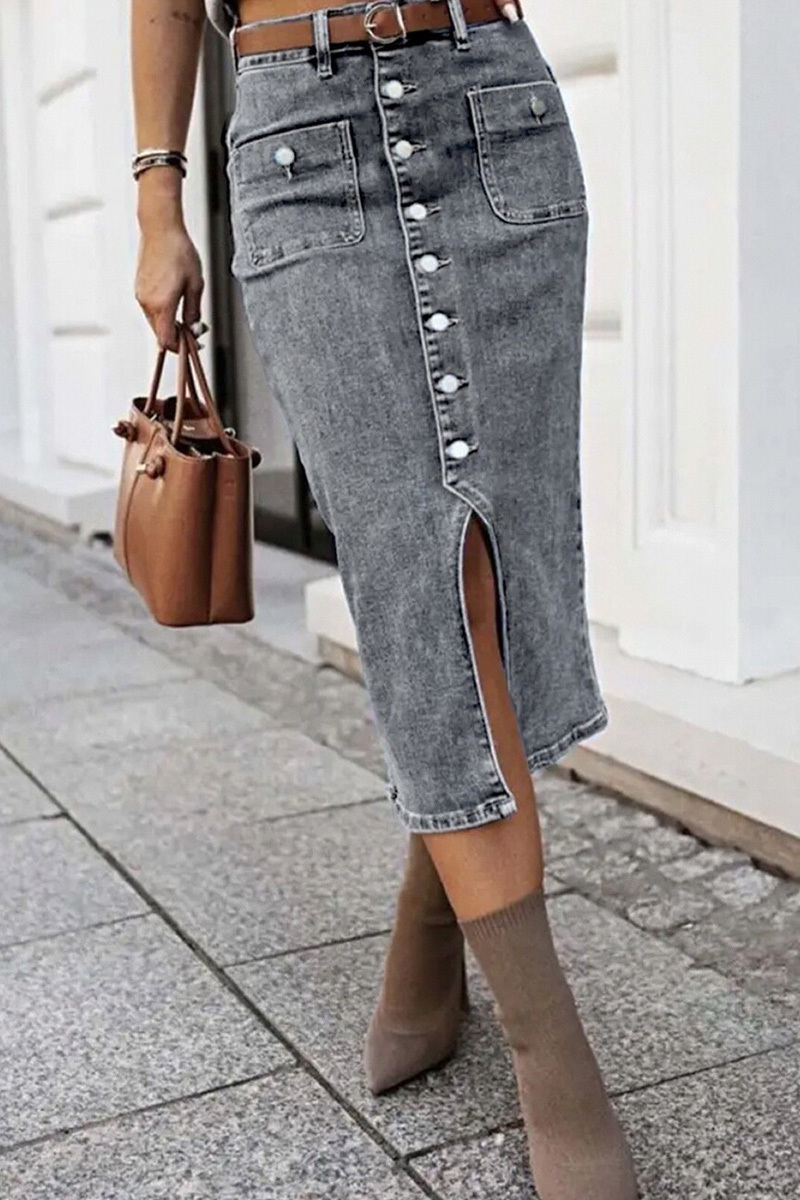 Ladies Button-Down Midi Denim Skirt