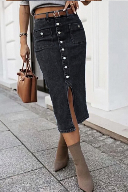Ladies Button-Down Midi Denim Skirt
