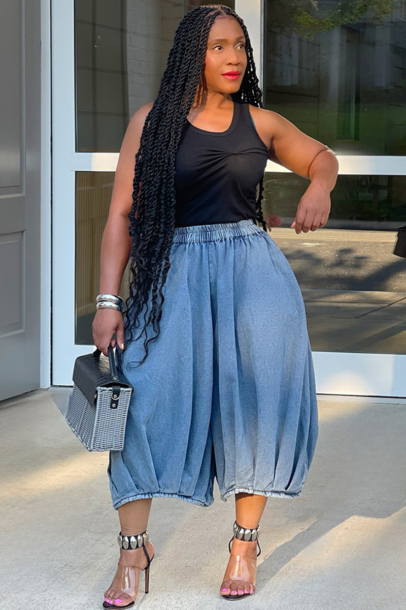 Women's Streetwear Wide-Leg Seven-Tenths Jeans