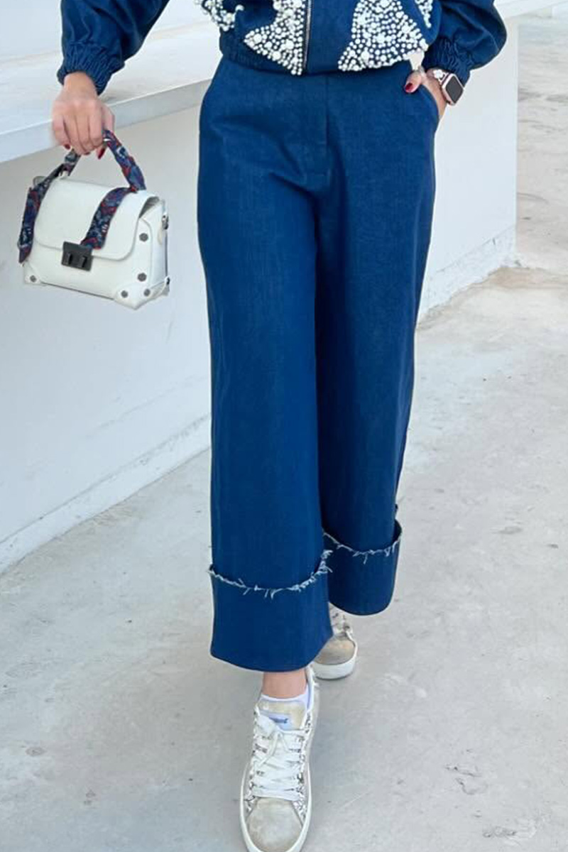 Women's Elegant Embellished Denim Jacket and Jeans Set