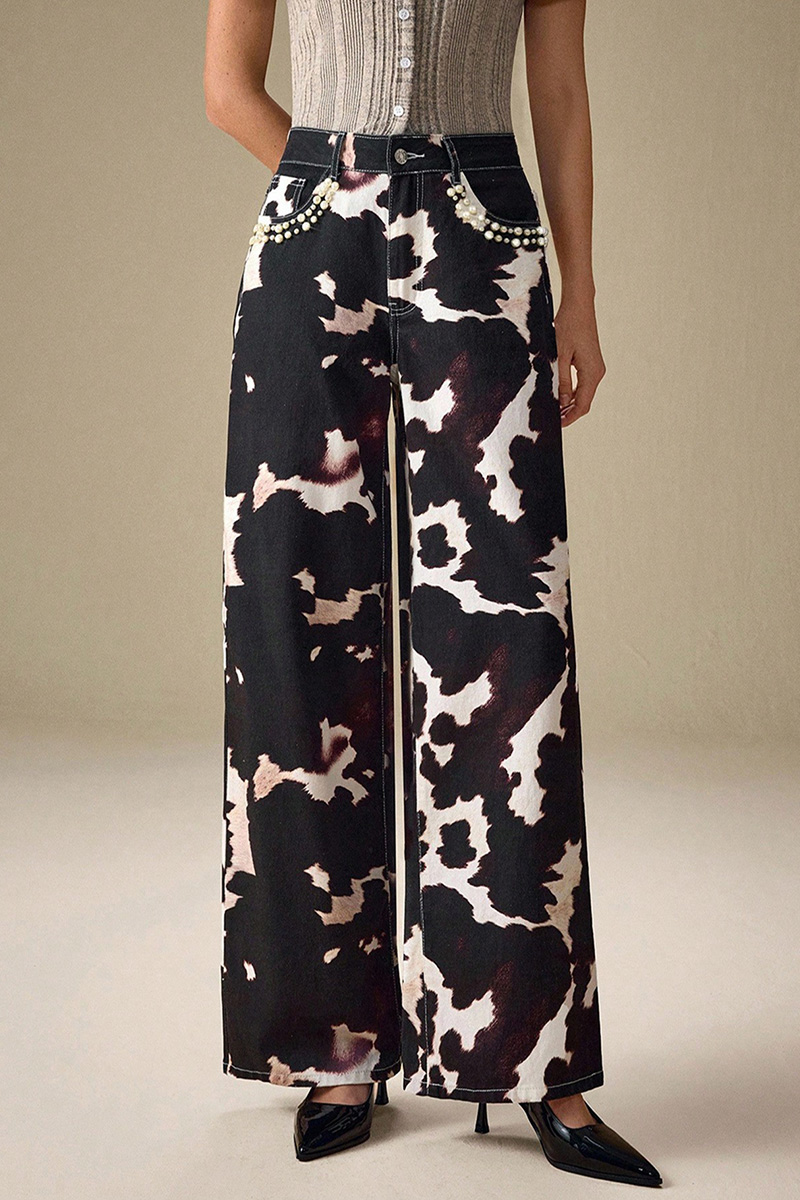 Women's Pearl-Embellished Floral Print Jeans