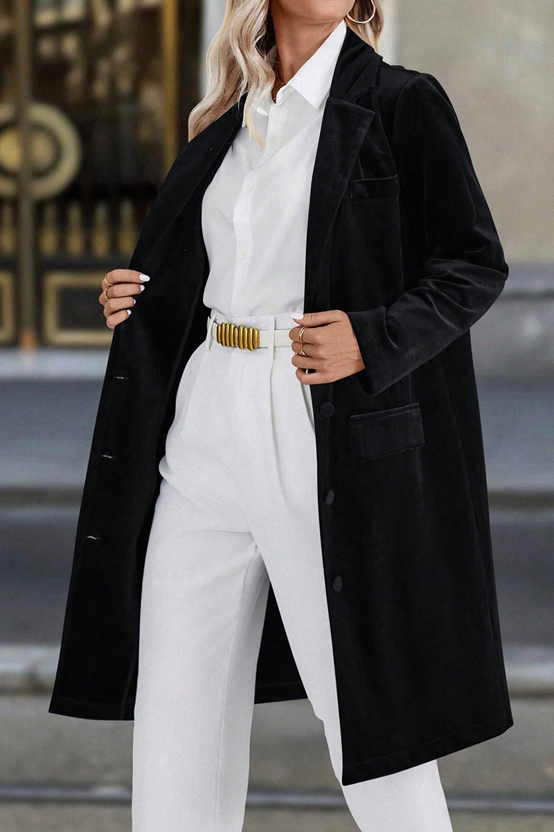 Elegant Women's Notched-Collar Velvet Trench Coat