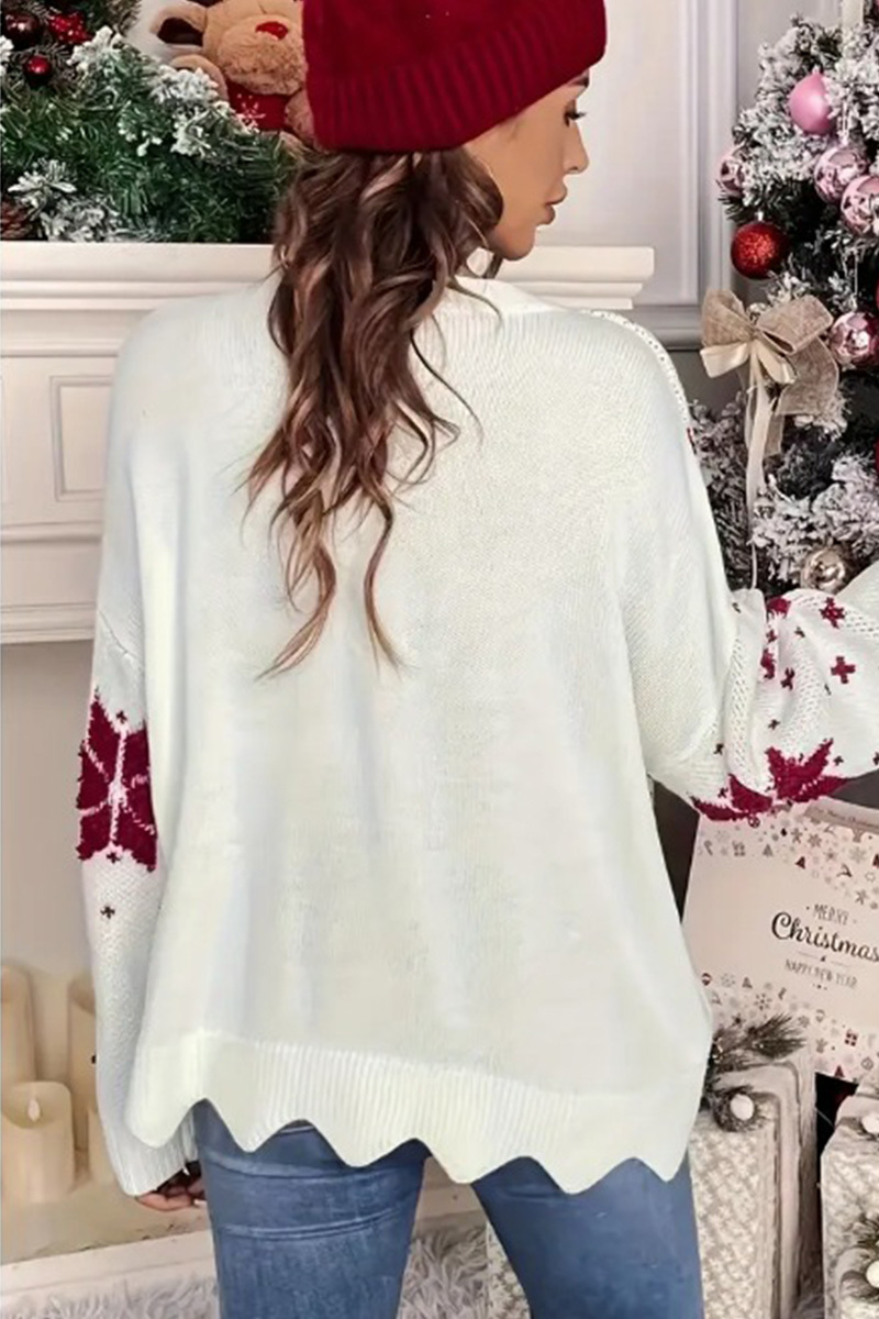 Ladies' Casual Snowflake Christmas Tree Print Loose Knit Sweater