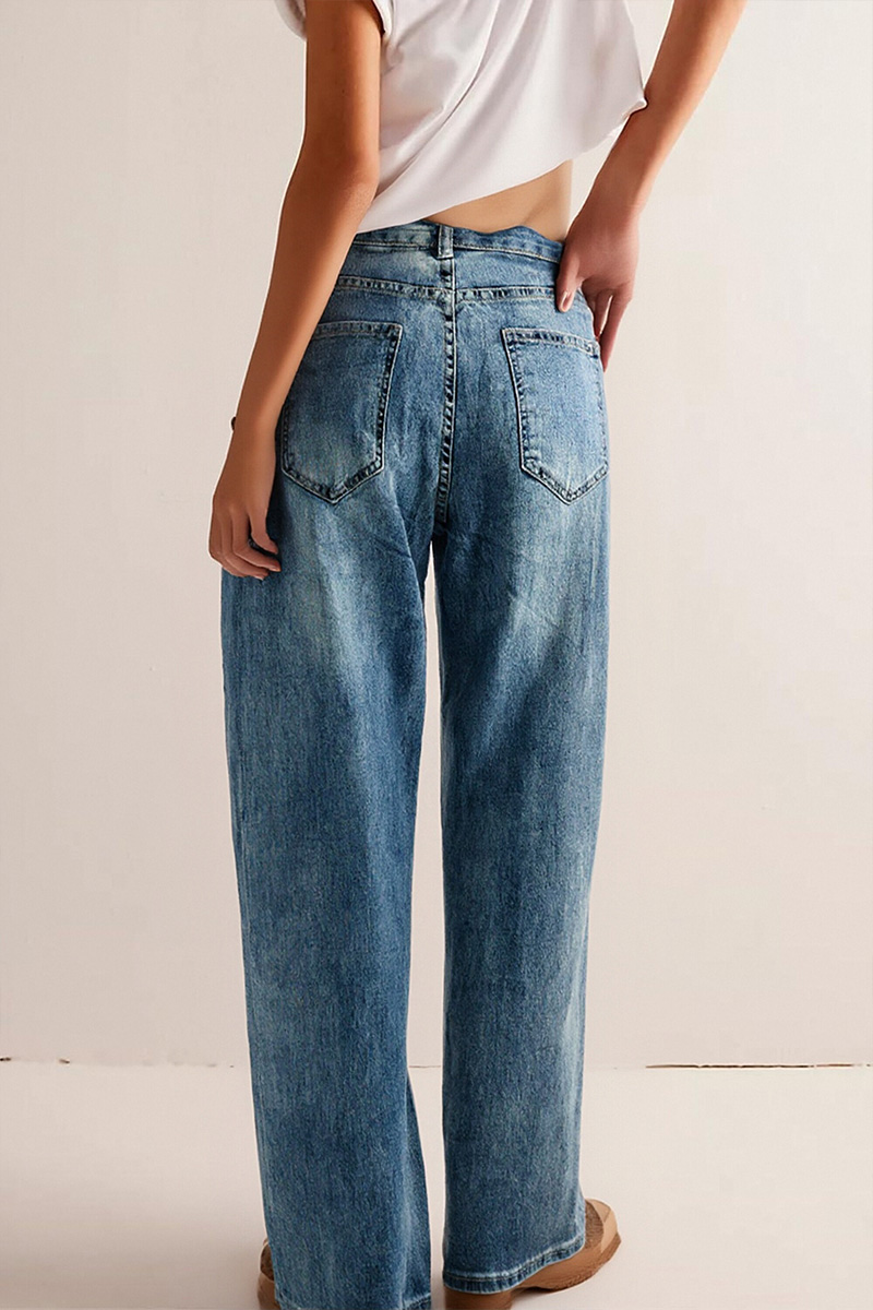 Ladies' Heart-Shaped Rhinestone Wide-Leg Jeans