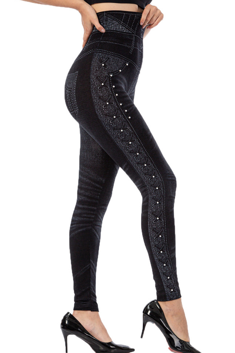 Ladies' High-Waist Patterned Floral Print Jeans