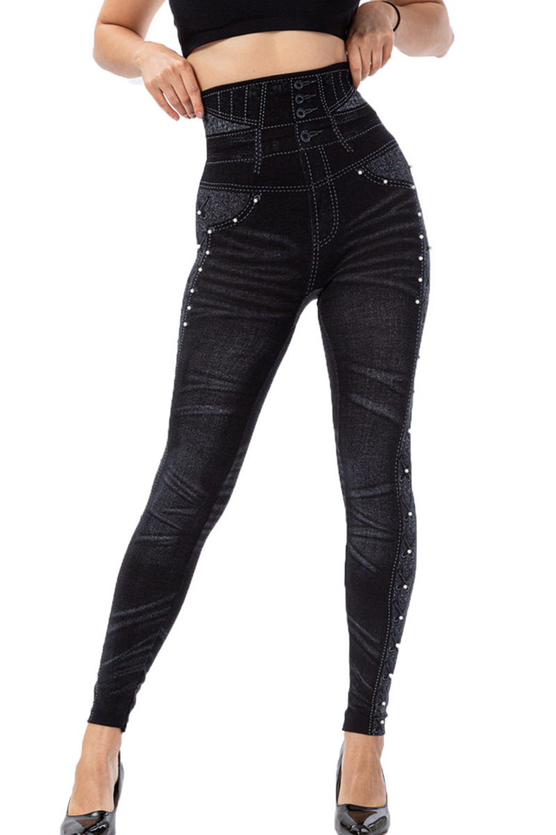 Ladies' High-Waist Patterned Floral Print Jeans