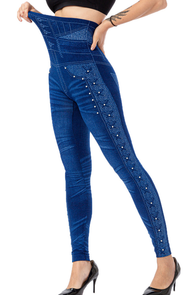 Ladies' High-Waist Patterned Floral Print Jeans
