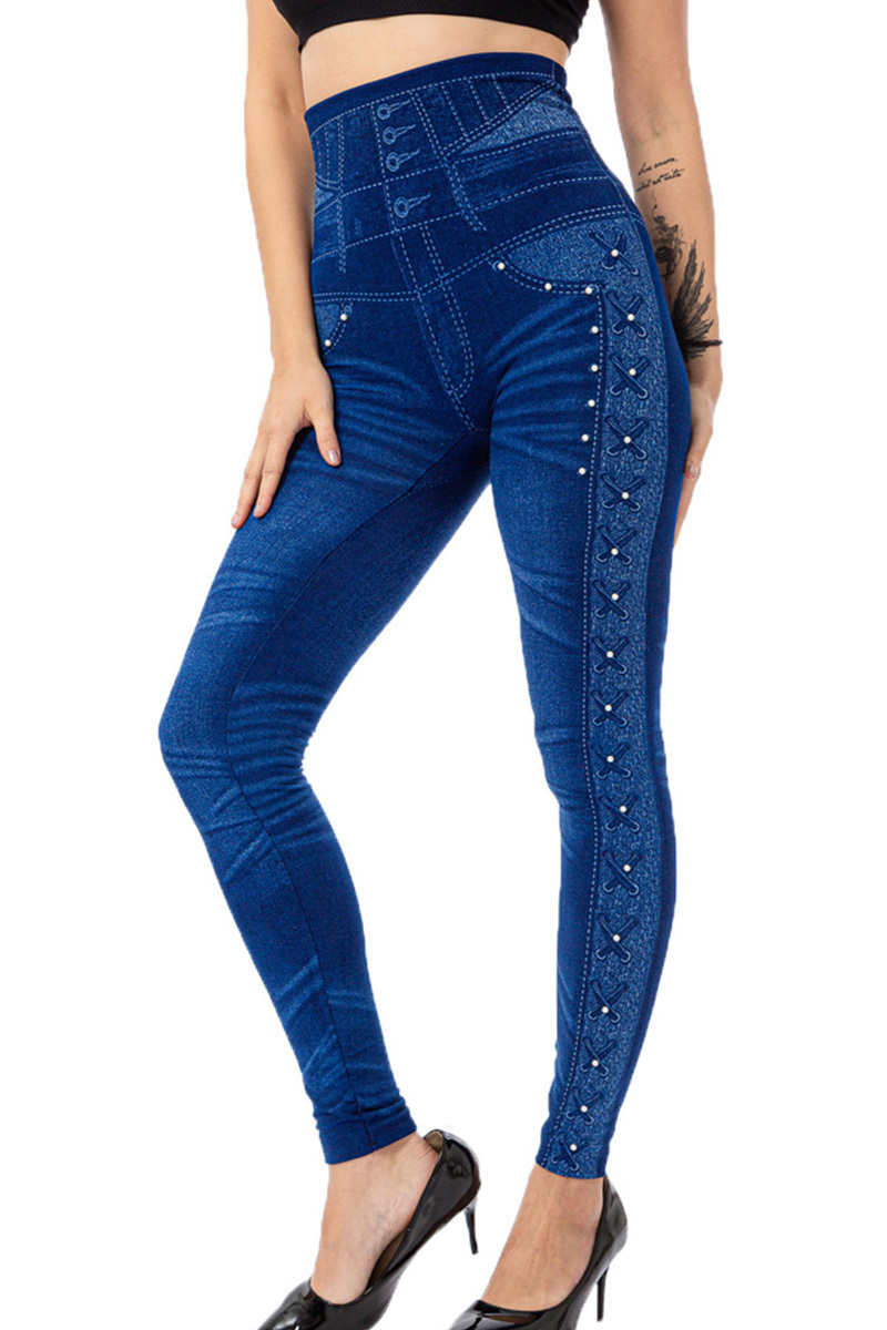 Ladies' High-Waist Patterned Floral Print Jeans