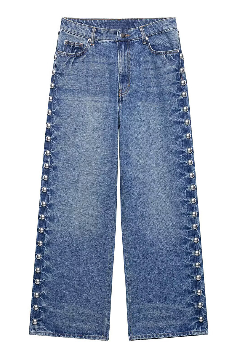 Women's Stylish Metal Rivet Embellished Straight Leg  Jeans