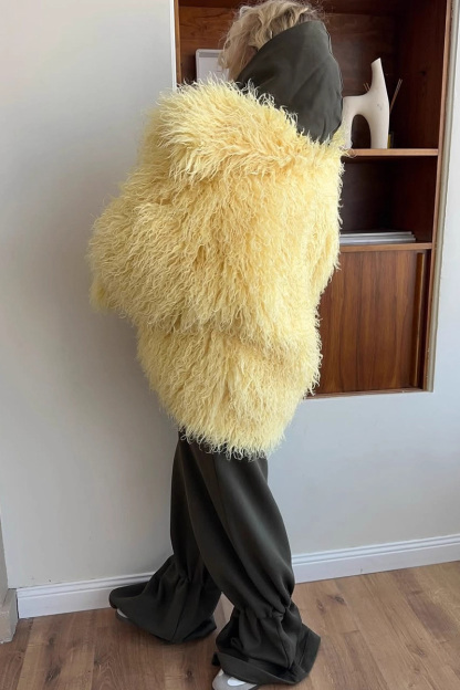 Chic Ladies' Soft Yellow Fleece Coat