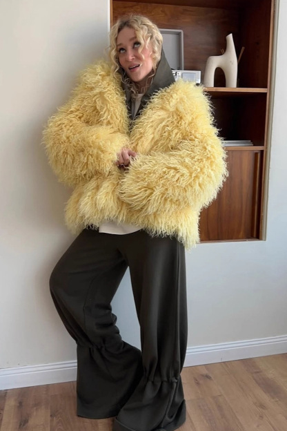 Chic Ladies' Soft Yellow Fleece Coat