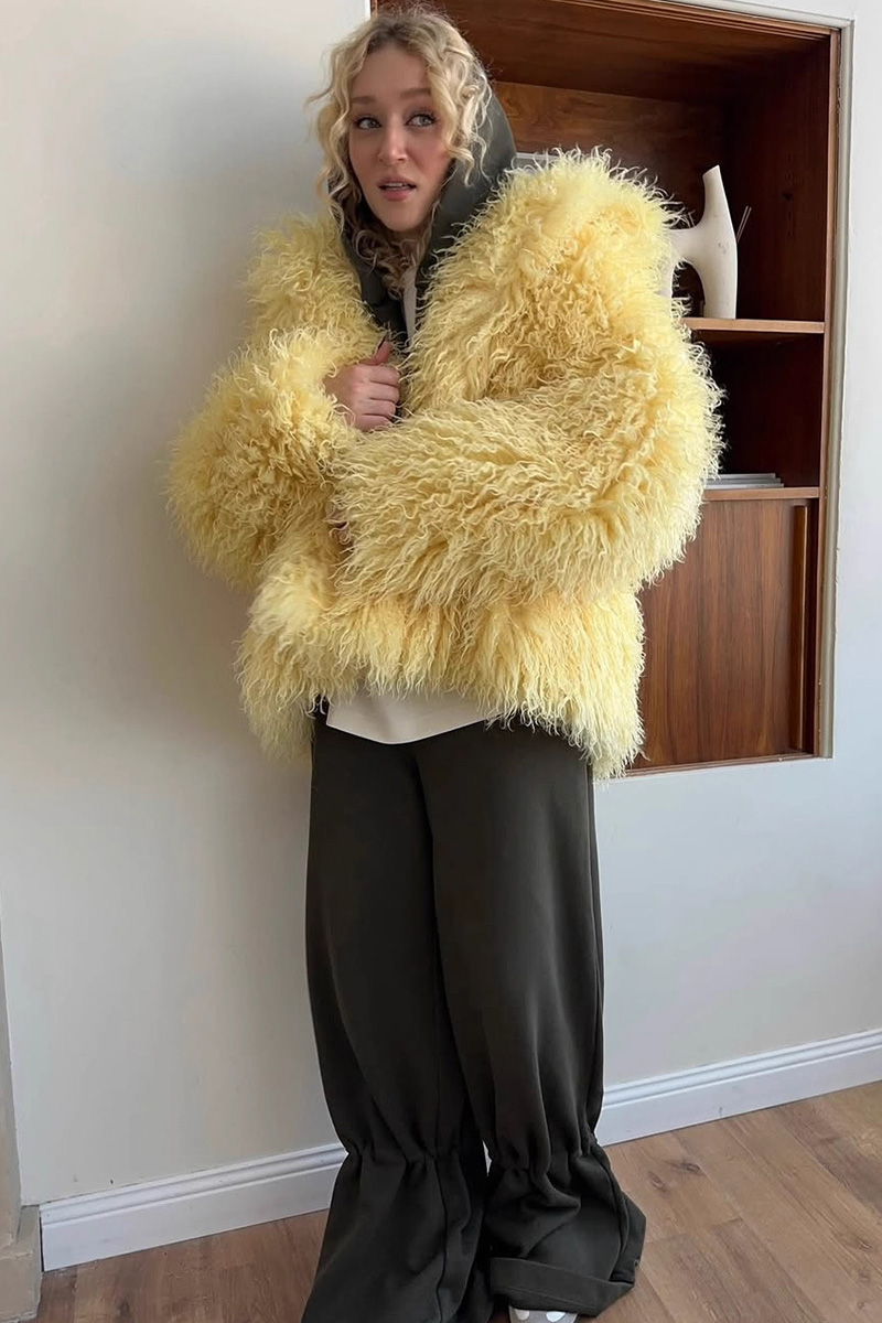 Chic Ladies' Soft Yellow Fleece Coat