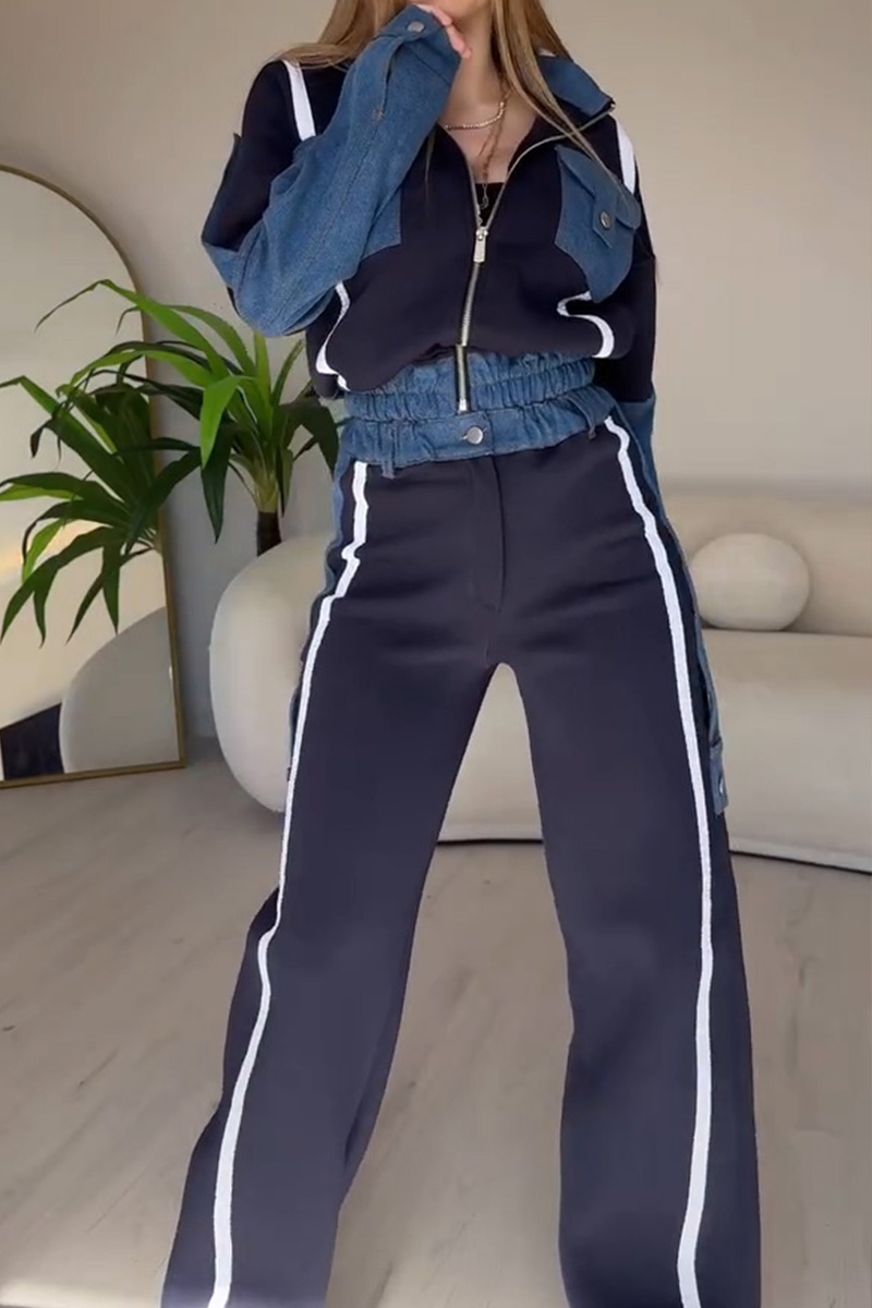 Modern Mixed Texture Denim Coordinated Jacket + Jeans Set