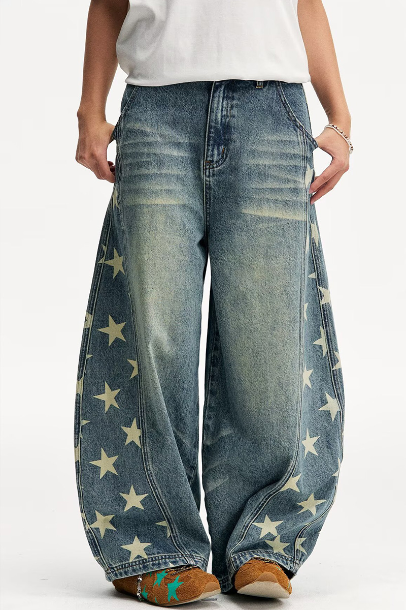 Women's Stylish Side Star Print Flared Wide Leg Jeans